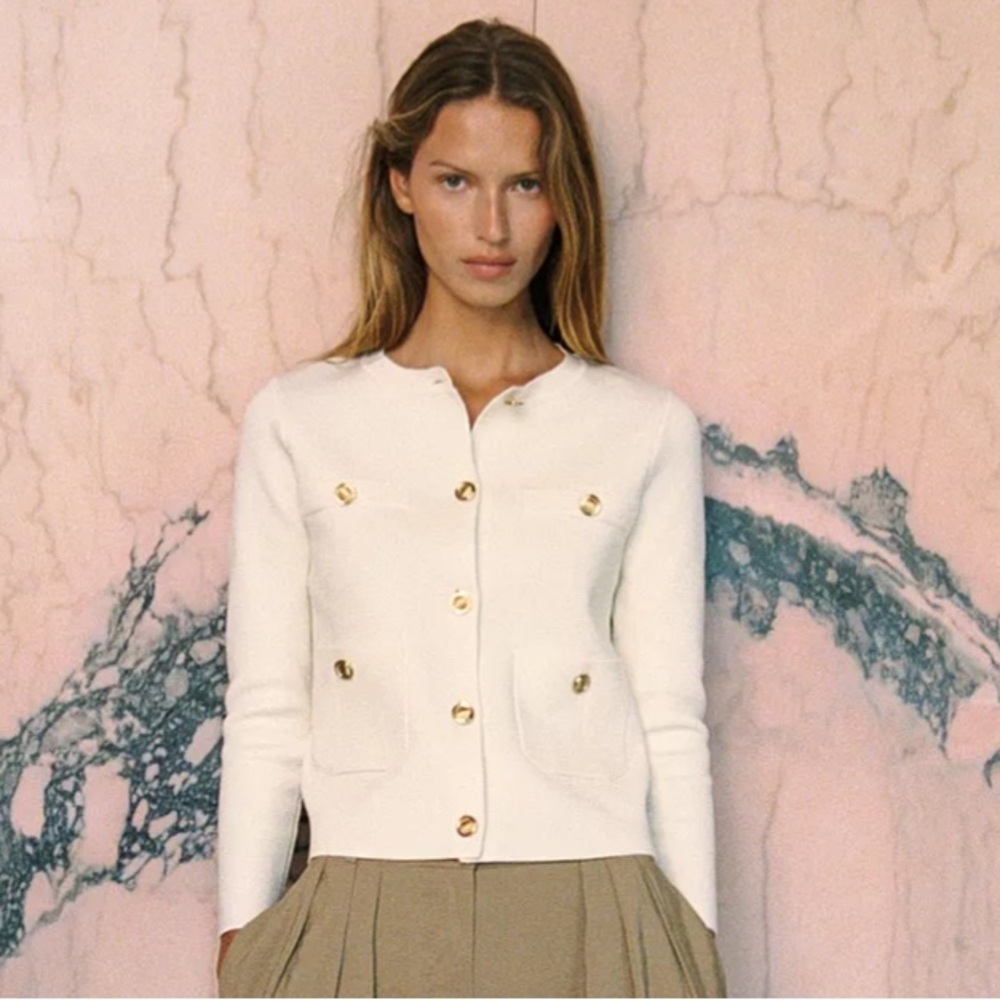 Zara Elegant Cream Knit Jacket